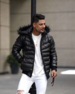 کاپشن چرم کلاهدار