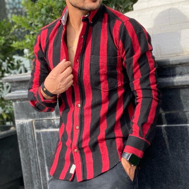 89014EE5-913C-4290-BCF4-8B144F57AF21.jpeg پیراهن پشمی راه راه - Image 1