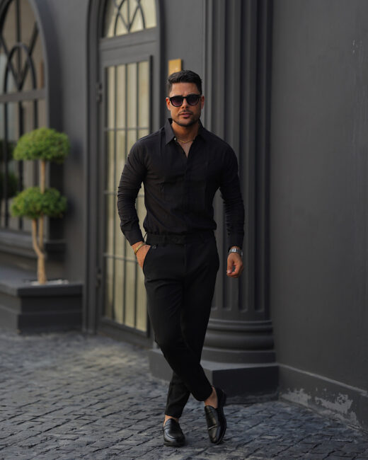 IMG_0540.jpeg پیراهن شانلی آستین بلند مشکی - Image 1